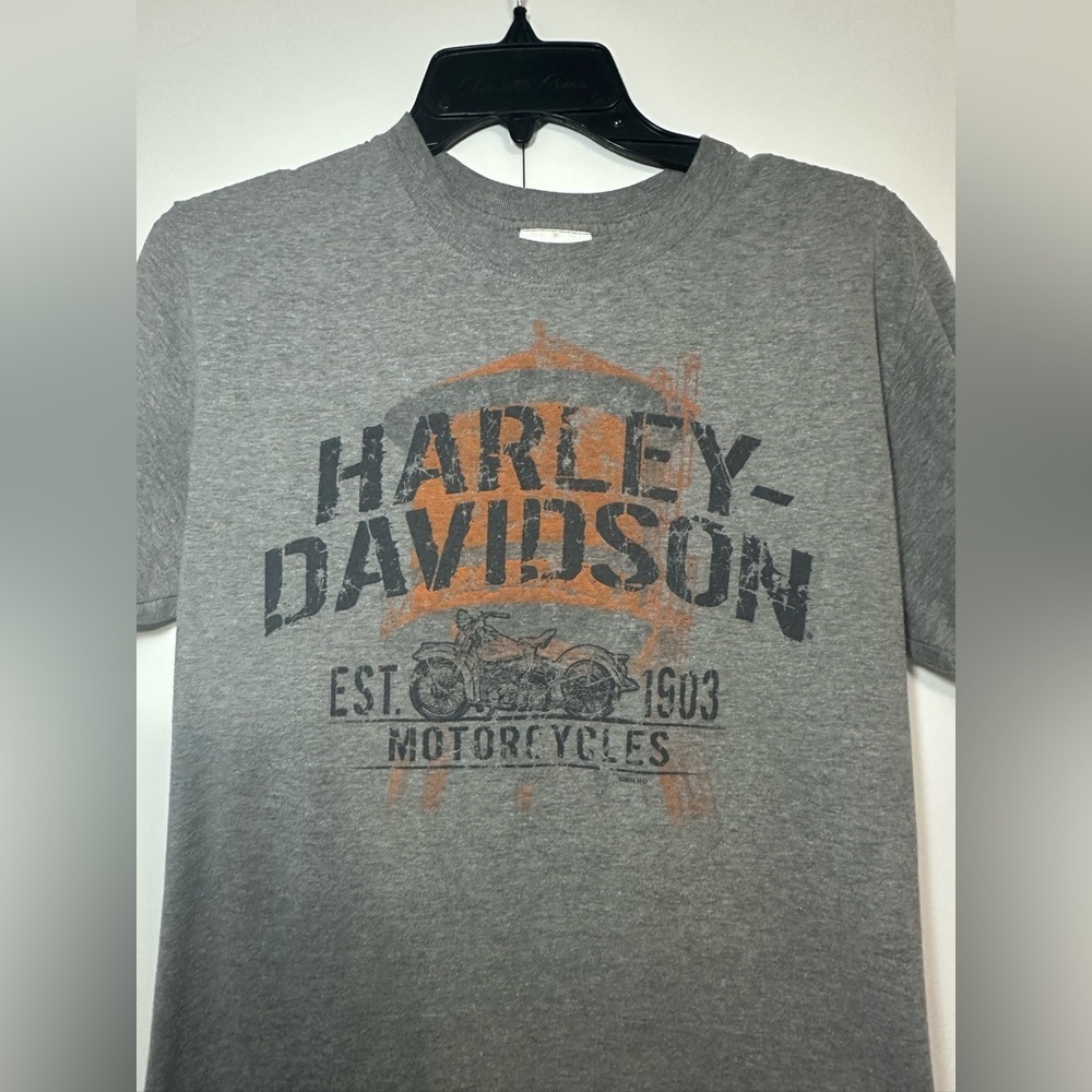 Harley-Davidson distressed logo t-shirt, gray short-sleeve.  Cherohala Skyway.
